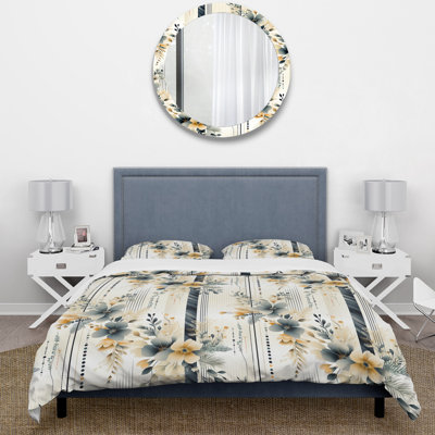Literie neutre gris avec accents de fleurs I