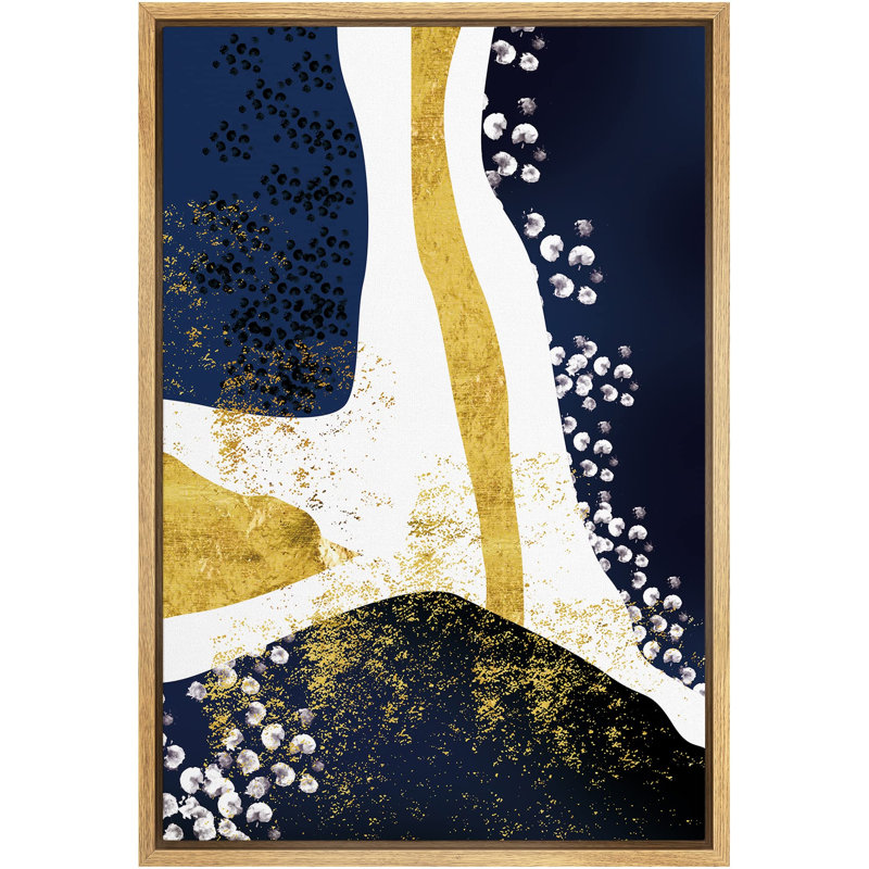 Feuille d'or sur fond blanc et bleu, reproduction sur toile, H 24 po x l 16 po x P 1,5 po, Naturel