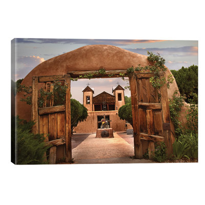 Church And Gate, El Santuario De Chimayo, New Mexico by Tim Fitzharris - Wrapped Canvas Print