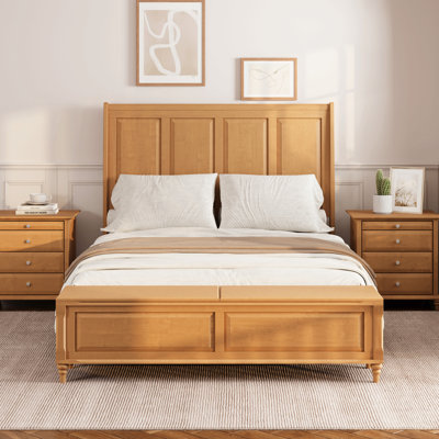 Structure de grand lit avec tête de lit haute et banc de rangement, lit-bateau en bois massif avec coffre de rangement de 64 po, aucun sommier nécessaire