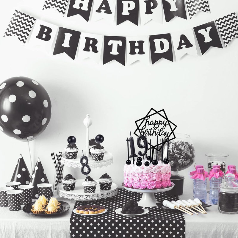 34 pièces de décoration de gâteau noir Happy Birthday