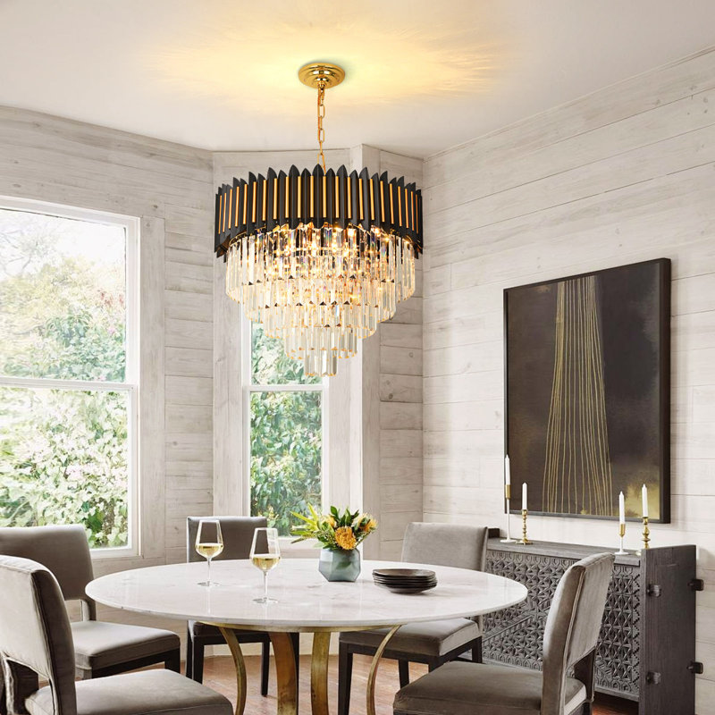Light Tiered Chandelier With Crystal Accents, 56" H x 21.6" W x 21.6" D