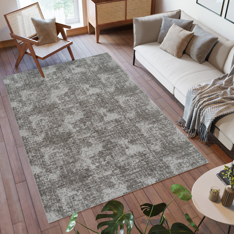 Aubepine Thandi Silver Gray Embossed Transitional Geometric Indoor Area Rug, Soft Polyester – Living Room & Bedroom
