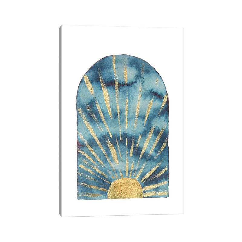 Navy and Gold Boho Sunrise 1 Piece Painting on Canvas, 30.48cm H x 20.32cm W x 1.91cm D, Wrapped Canvas