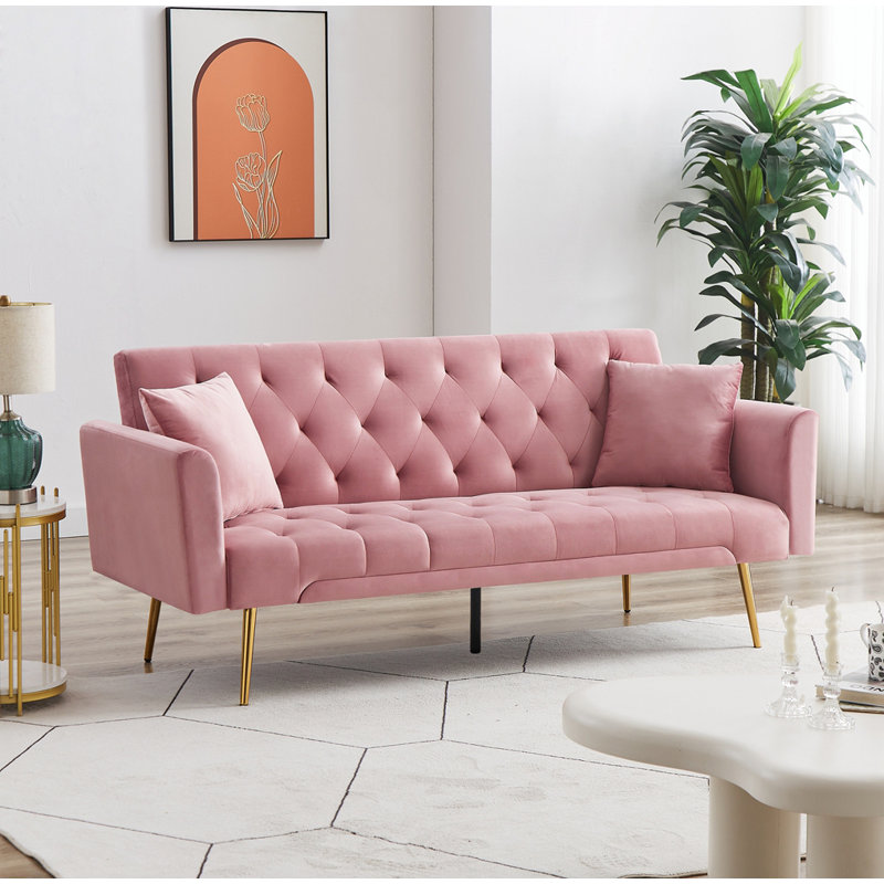 Ethyleen Twin 71.65'' Velvet Convertible Sofa, Pink Velvet