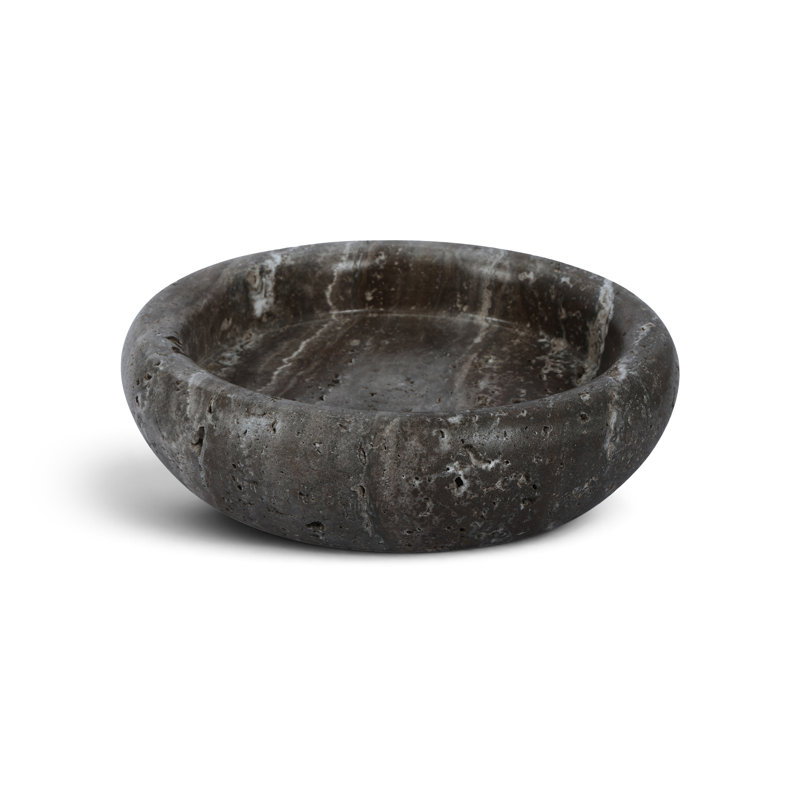 Plateau en marbre véritable Orelia, Grey, Travertine