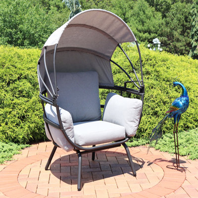 Akendra Modern Luxury Patio Chair With Retractable Canopy and Cushions - Gray