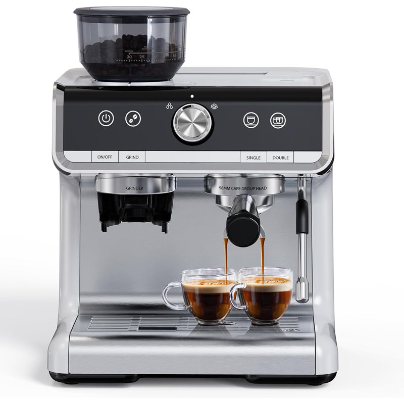 Fashionwu Semi-Automatic Espresso Machine with Frother, Light Grey