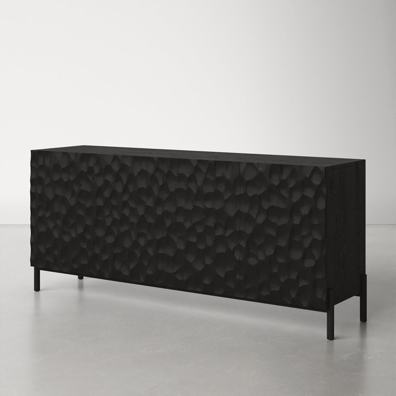 Fife 71'' Black Solid Wood Sideboard with Hand-Chiseled Doors