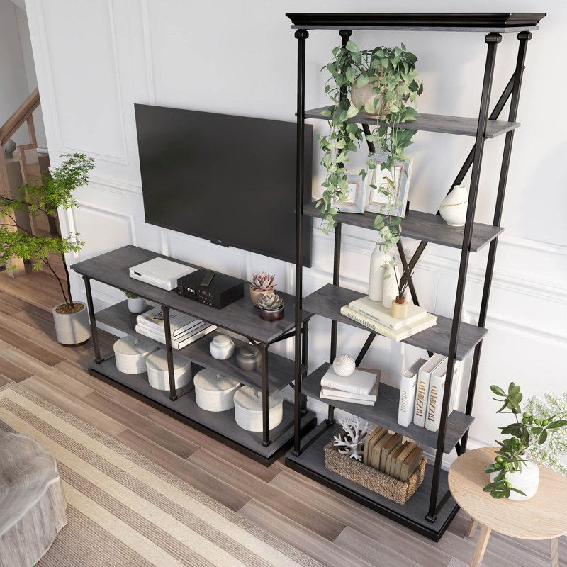 Ensemble de console et bibliothèque 2 pièces Kiven, gris