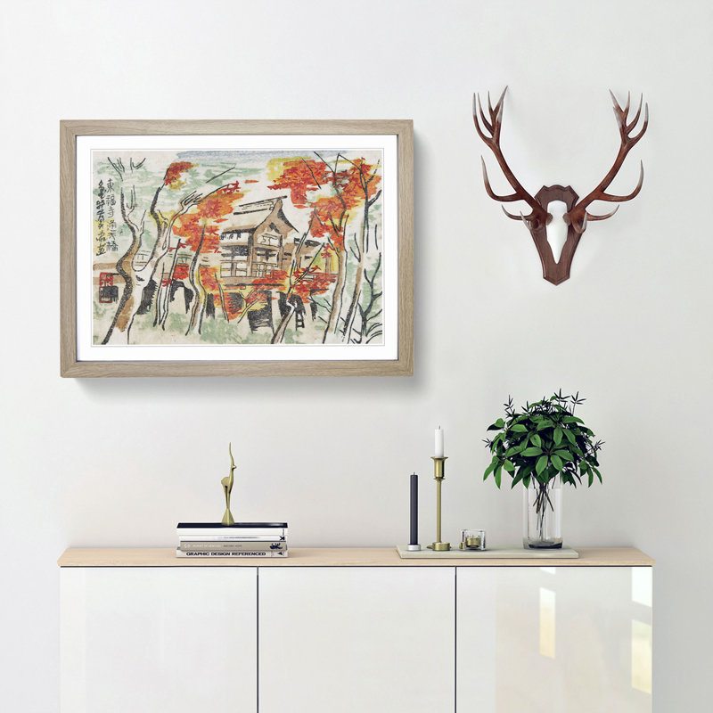 Temple in Kyoto by Kamei Tobei - Picture Frame Painting Print, 27cm H x 36cm W x 2cm D, Oak Framed