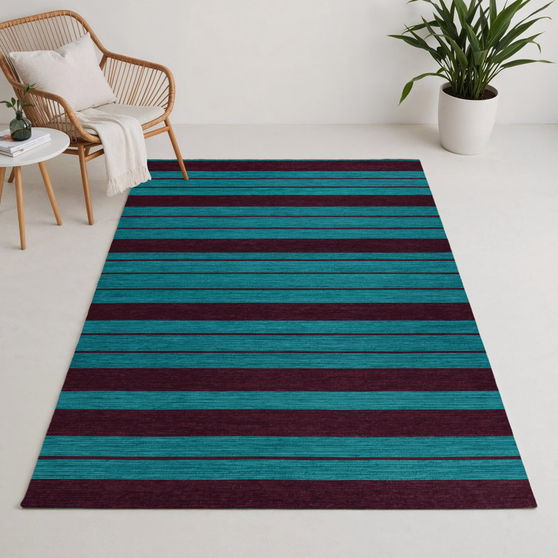 Tapis intérieur / extérieur rouge HorizontalStripes, Rectangle 5 pi x 7 pi