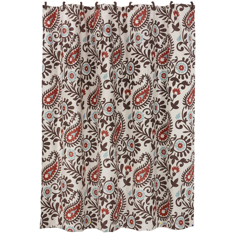 Rebecca Cream and Brown Paisley Fabric Shower Curtain with Hooks