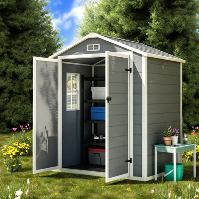 Lockable Sheds with Storage, Aluminum Polypropylene Farmhouse Outdoor Home