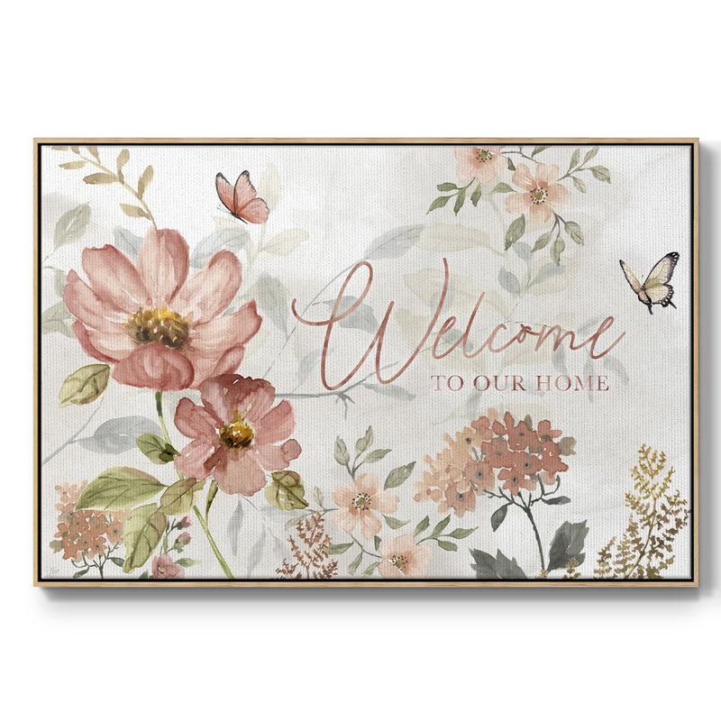 Summers Welcome - Toile tendue avec châssis encadrée, Cadre en bois naturel, H 17 po x l 25 po x P 2 po