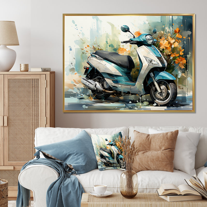 Scooter Business Class - impression d'art mural Scooter, Cadre flottant doré, H 24 po x l 32 po x P 1 po