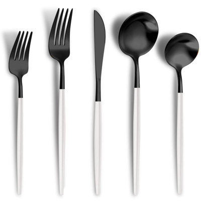 20-Piece Matte Black Stainless Steel Flatware Set For 4, Modern Brushed Cutlery Set With Satin Finish, Heavy Duty Knives Forks Spoons Utensils Set, Dishwasher Safe