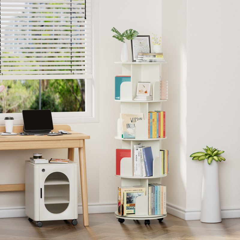 51" 4-Tier 360° Rotating Bookcase, Revolving Corner Storage Organizer for Home Office, Living Room, and Bedroom
