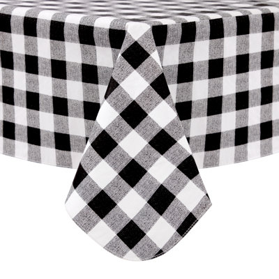 Waterproof Checkered Vinyl Tablecloth with Flannel Backing,60" X 60" Black White