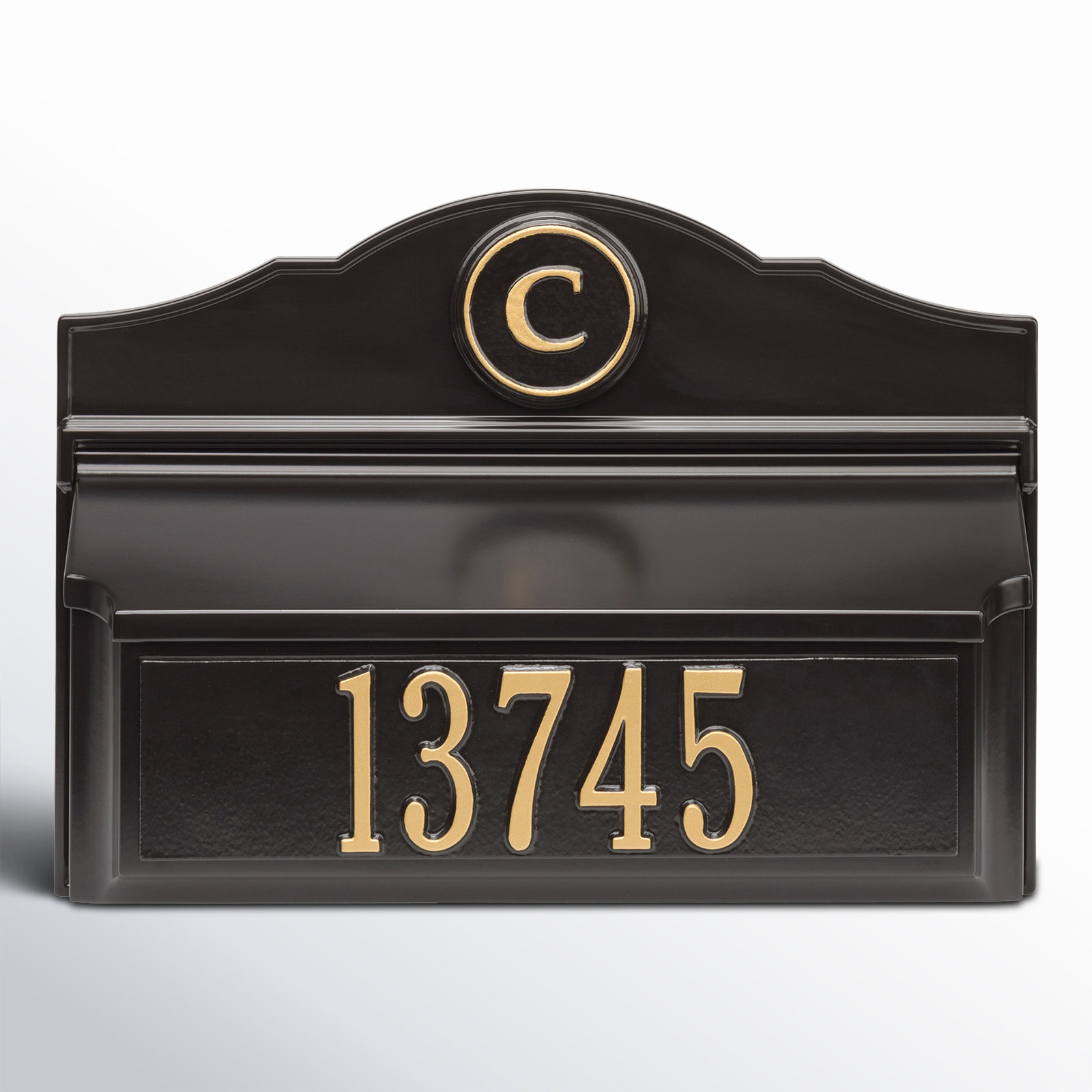 Wall Mounted Mailbox, Black/Gold, Yes