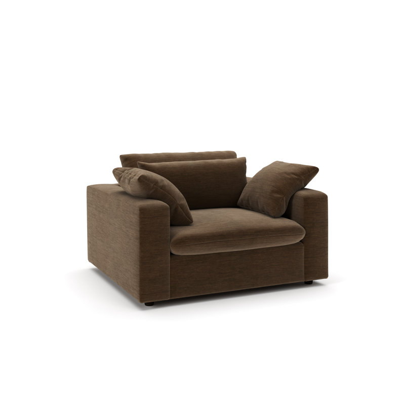 Chaise et demi rembourrée Remy, Velours performance écorce délavé Nave