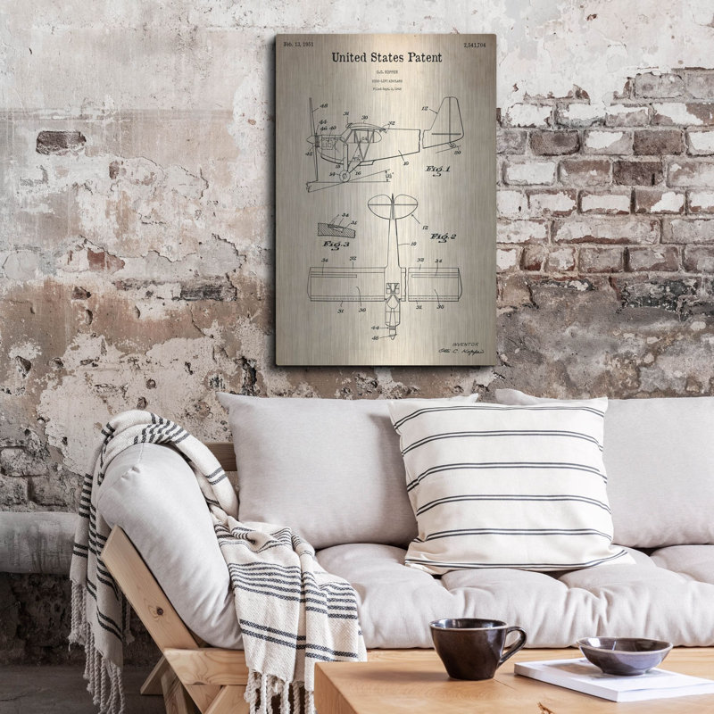 «High-Life Air plane Blueprint Parchment», art mural en métal, H 36 po x l 24 po