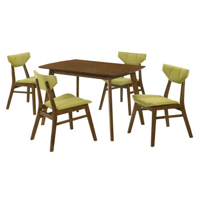 Ensemble de salle à manger rectangulaire en noyer 5 pièces avec chaises rembourrées vert olive Deason