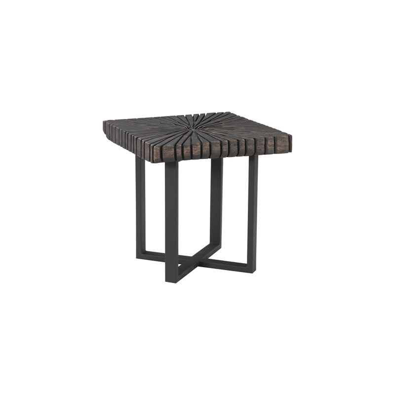 Chainsaw Side Table, Burnt Black, Black Iron Cross Base