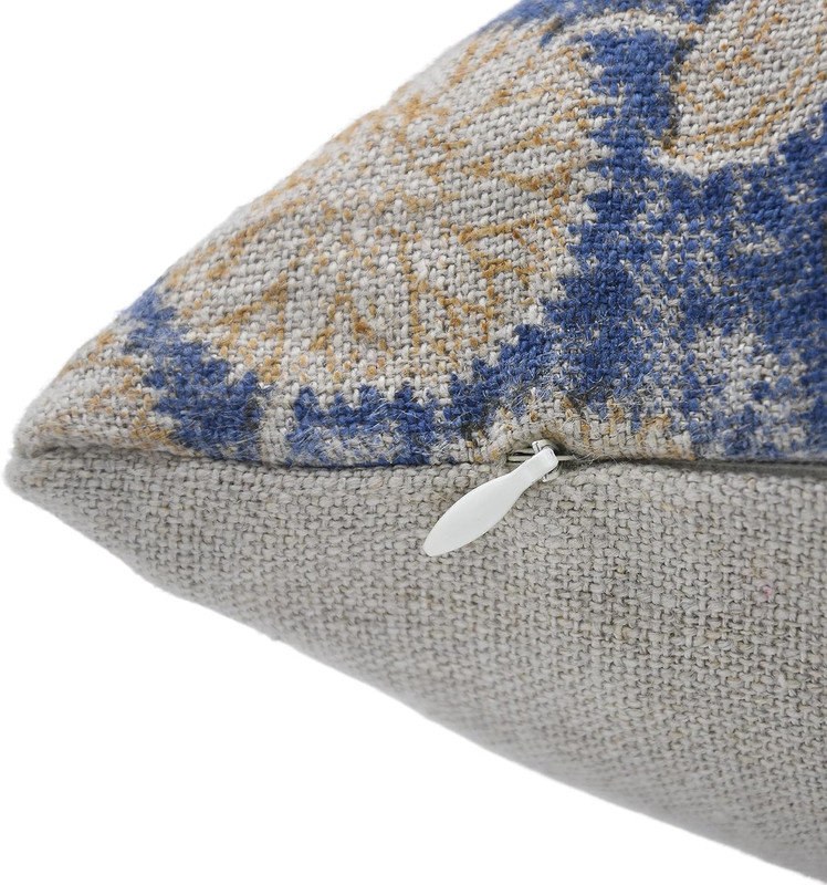 Housse de coussin en lin épais et imprimé à la main Fabividine Sudhrasan Jaal - coussin décoratif bleu marine pour canapé, lit et chaises d'appoint