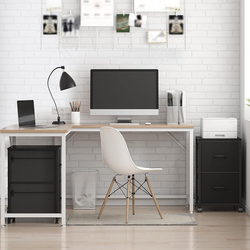 Small Rolling File Cabinet Printer Stand Lateral Filing Cabinets, 2 Drawer Fabric File Cabinet, Black