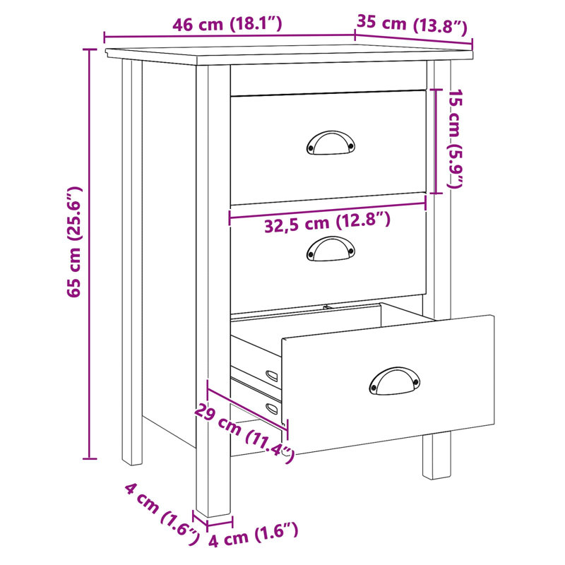 46cm W Solid Wood Bedside Table, Natural