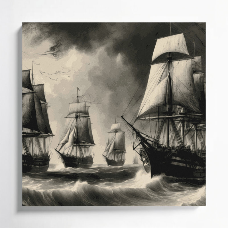 Art nautique sur toile brun gris nautique, H 8 po x l 8 po