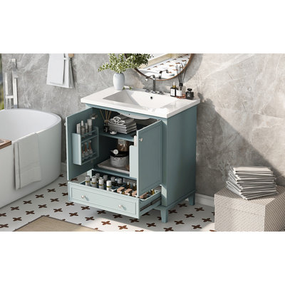 Ensemble de meuble-lavabo 30 po avec lavabo, armoire de salle de bain multifonctionnelle avec portes et tiroir, structure solide et panneau de fibres à densité moyenne