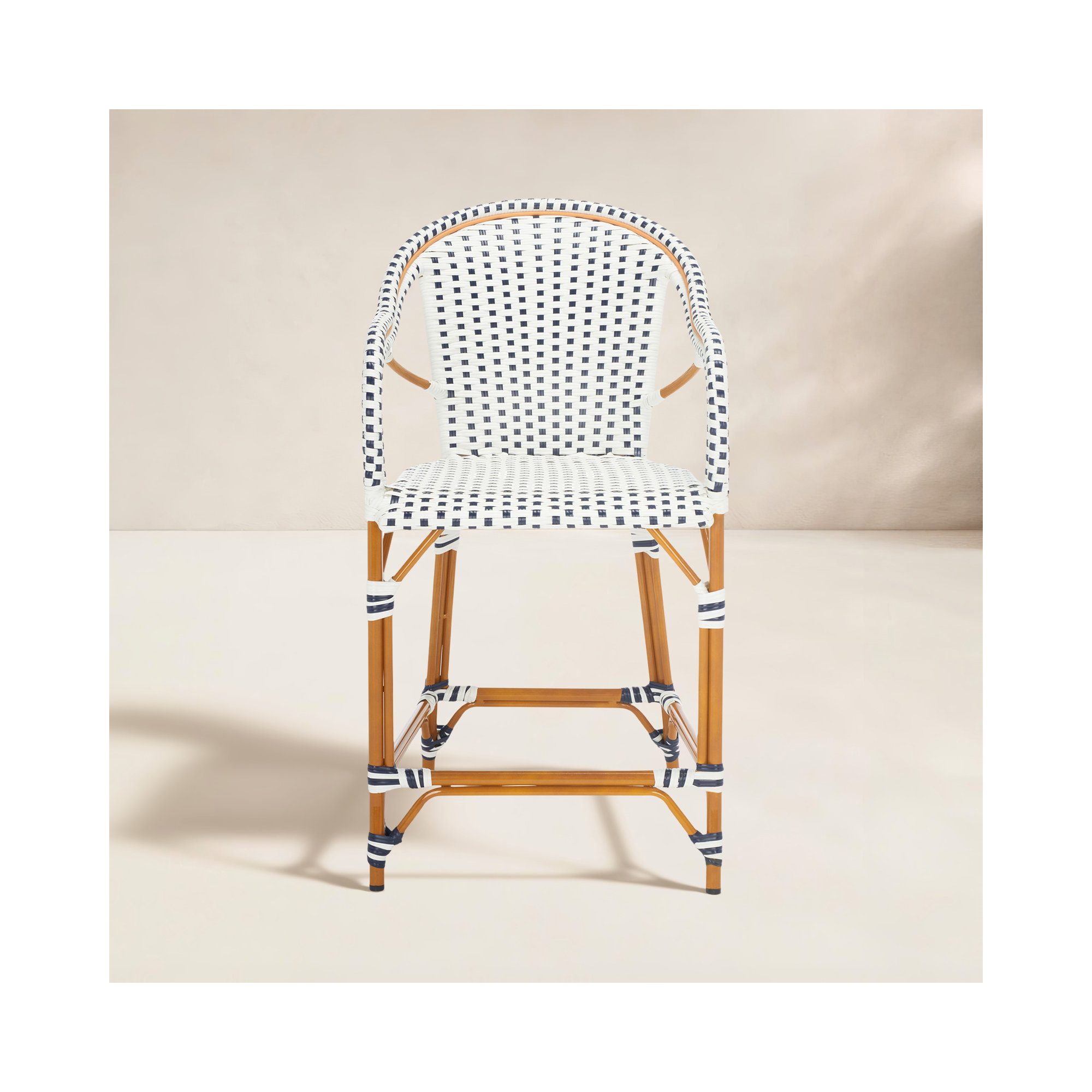 Popplewell 42.5'' Outdoor Bar Stool, White/Navy