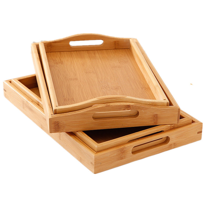 1pc Rectangular Bamboo Tableware Tray With Handles,dining Plate,tea Plate,15*9.8*2in
