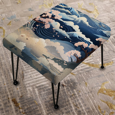 Mount Fuji Horizons Indigo Pattern - Coastal Rectangle Ottoman