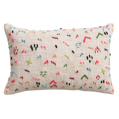 Cotton Slub Hand-Embroidered Lumbar Pillow