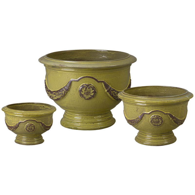 Anduze 27 in. French Yellow Ceramic Round Planter (27 in. L x 27 in. W x 20 in. H) with Drainage Hole