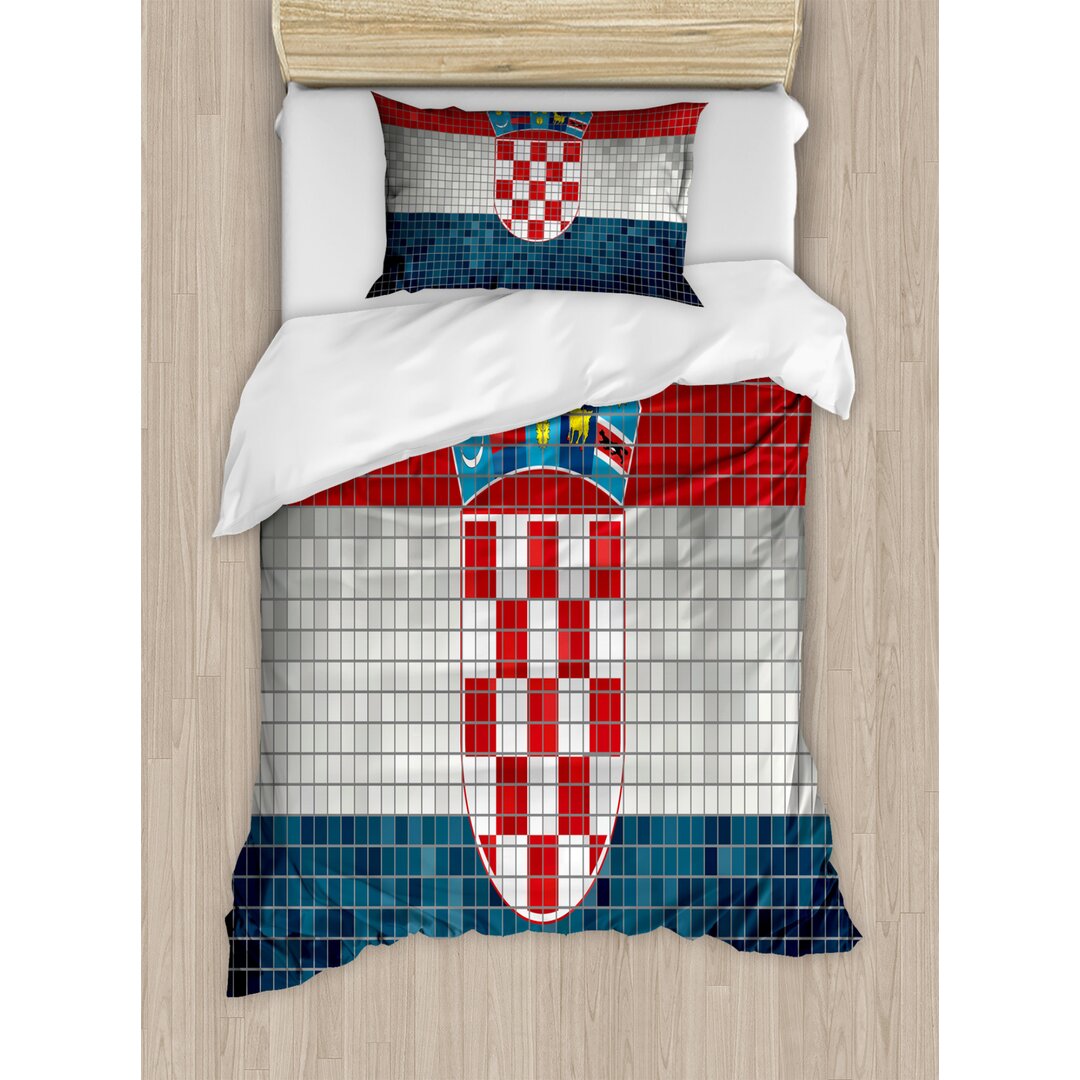 Bettbezug Set, Flagge mit Mosaik-Quadraten, Kroatien, Grau