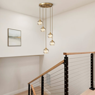 Disc Staircase Swirl Cluster Crystal Pendant Light