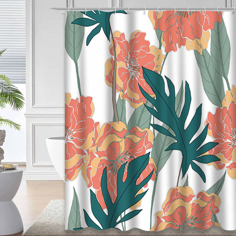 Rideau de douche imperméable à motif floral avec 12 crochets, L 72 po x l 84 po