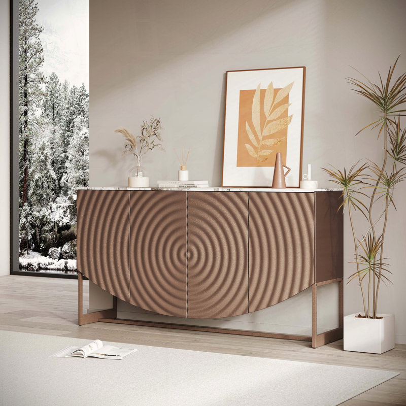 Unique 3D Wave Texture Sideboard with Marble-Like Sticker Counter Top