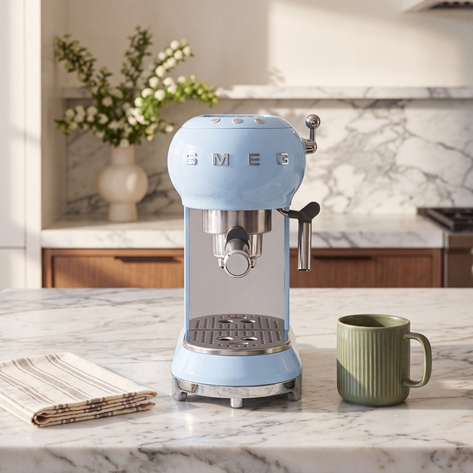 SMEG 50's Retro Espresso Machine, Pastel Blue