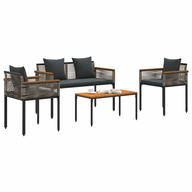  Outdoor Furniture Set With Cushion PE Rattan Seating Patio Arrangement, Grey, Dark Grey