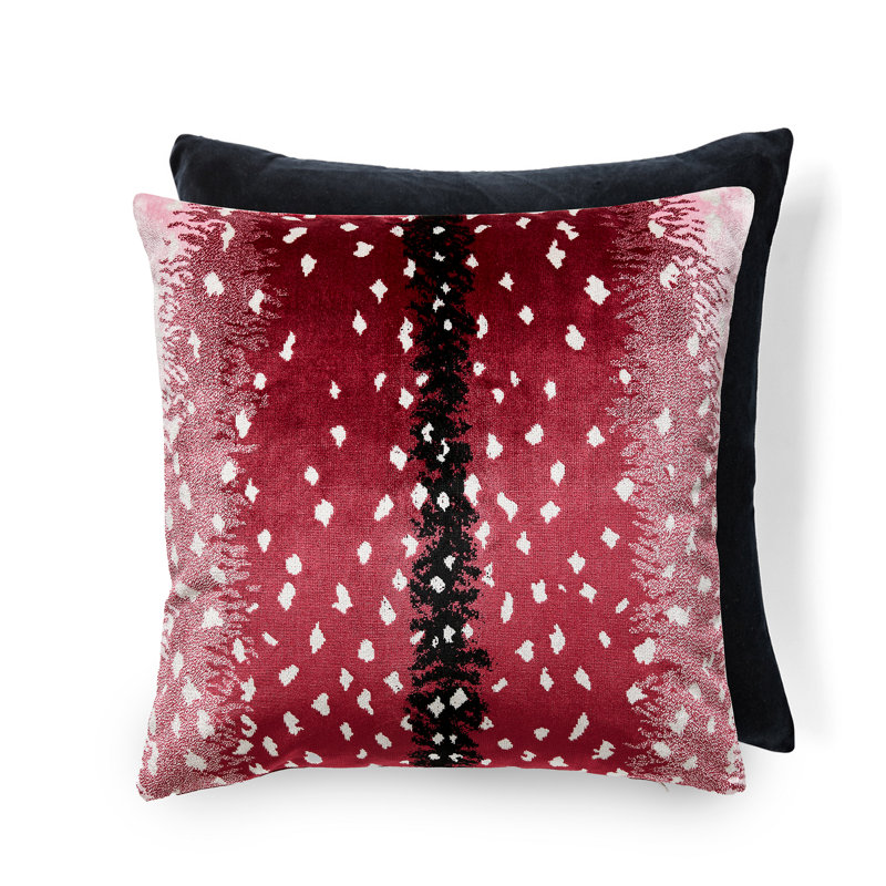 ANTELOPE / VELVET PILLOW, Rasberry/Black Animal Print, 22" H x 22" W, Square