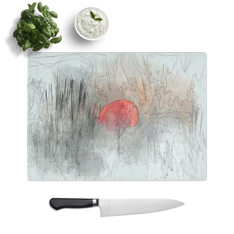 Tempered Glass Poppy Flower Chopping Board, 39 cm W x 28.5 cm L