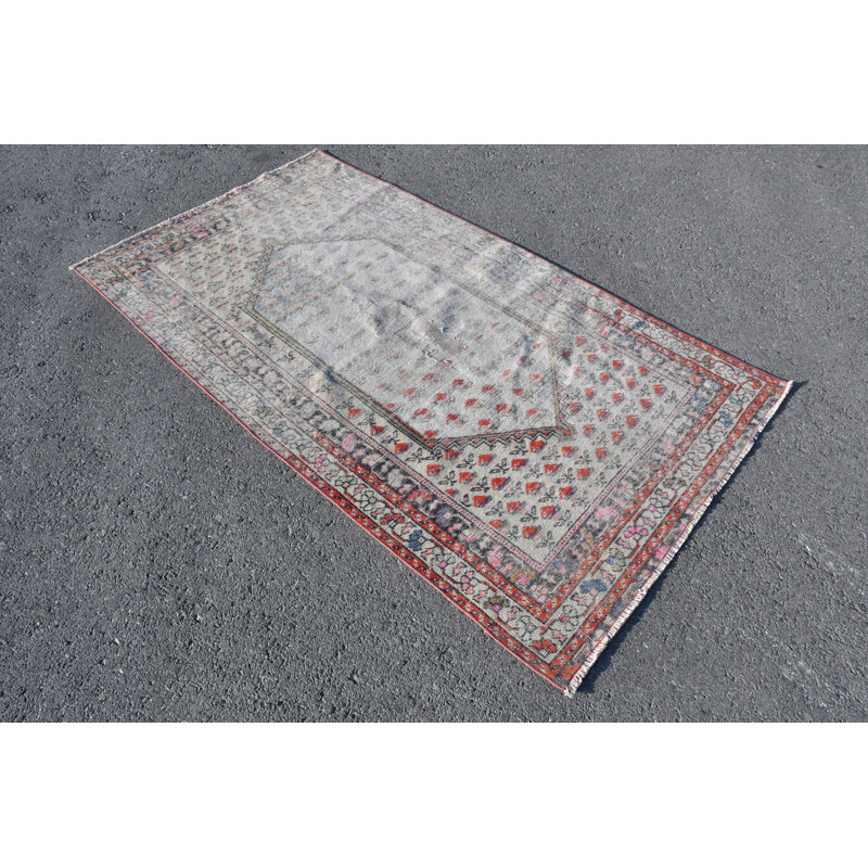 Tapis rétro vintage Oushak aux tons doux: tapis décoratif turc antique rouge / arc-en-ciel