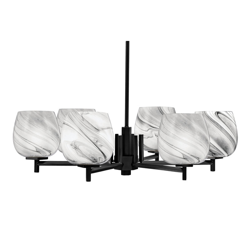 Lustre 6 lumières en verre onyx Mariko, Abstrait, Noir; blanc, Noir mat