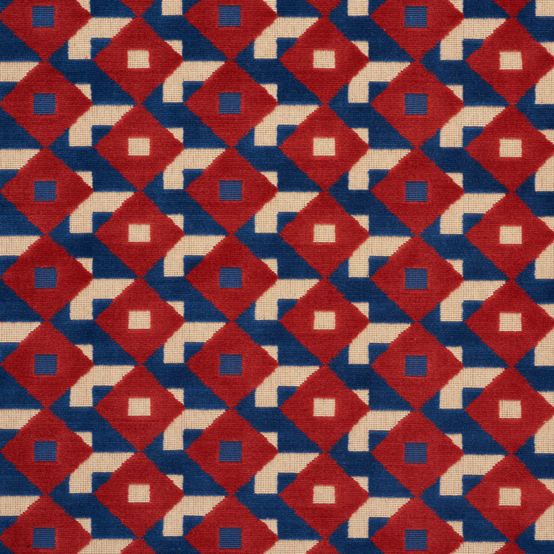 Tissu en velours Schumacher x Johnson Hartig Dazzle Ship, Bleu/rouge