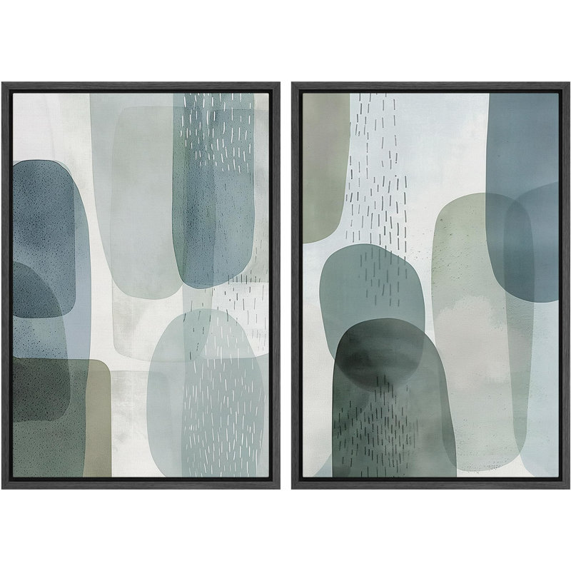 «Black Squiggly Lines Over Tan Fond Abstract Swirly», 2 pièces sur toile, H 36 po x l 24 po, Cadre noir